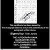 Tom Jones Certificate of Authenticity from The Autograph Bank