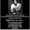 Tom Jones Certificate of Authenticity from The Autograph Bank