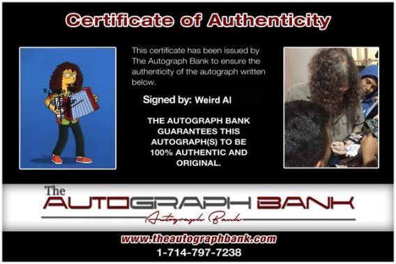 Weird Al Yankovic Certificate of Authenticity from The Autograph Bank