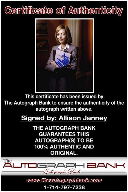 Allison Janney Certificate of Authenticity from The Autograph Bank