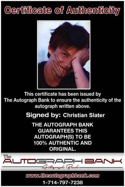 Christian Slater Certificate of Authenticity from The Autograph Bank