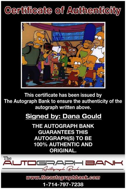 Dana Gould Certificate of Authenticity from The Autograph Bank