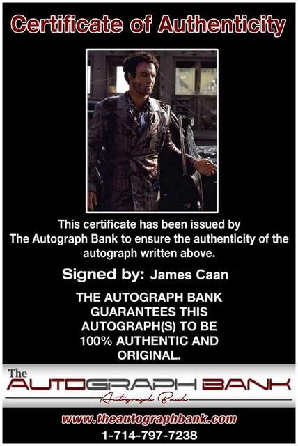 James Caan Certificate of Authenticity from The Autograph Bank