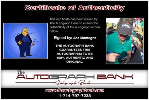 Joe Mantegna Certificate of Authenticity from The Autograph Bank