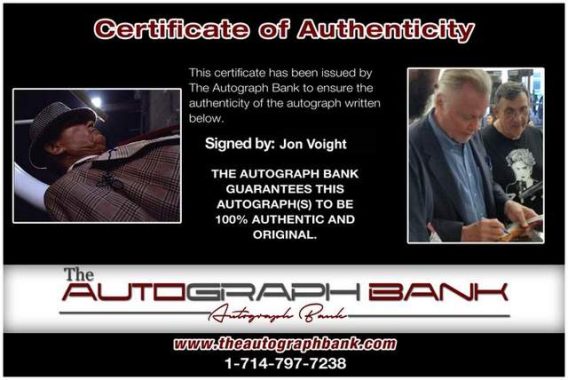 Jon Voight Certificate of Authenticity from The Autograph Bank