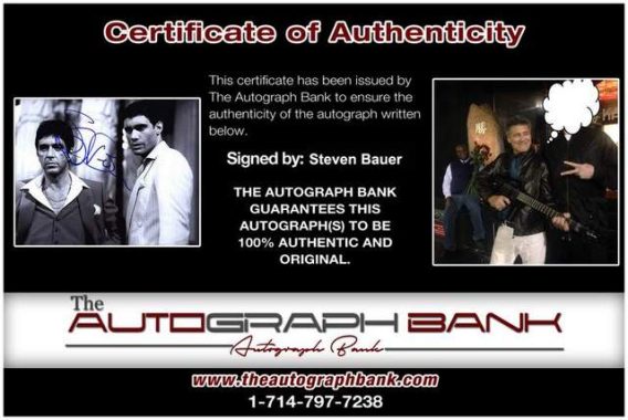 Steven Bauer Certificate of Authenticity from The Autograph Bank