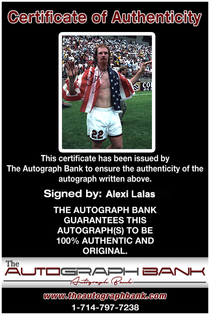 Olympic soccer Alexi Lalas Certificate of Authenticity from The Autograph Bank