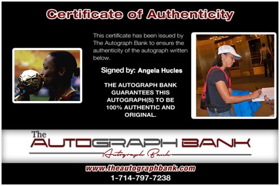 Olympic soccer Angela Hucles Certificate of Authenticity from The Autograph Bank
