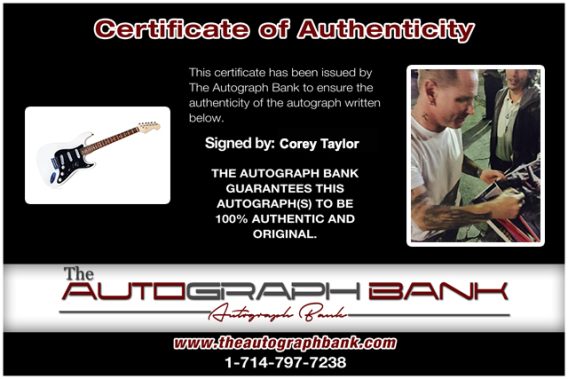 Corey Taylor Certificate of Authenticity from The Autograph Bank