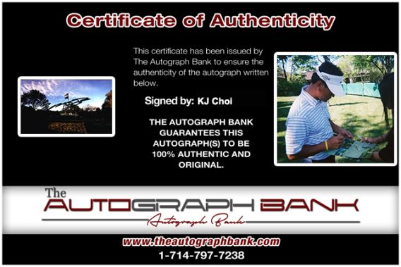 PGA golfer Kj Choi Certificate of Authenticity from The Autograph Bank