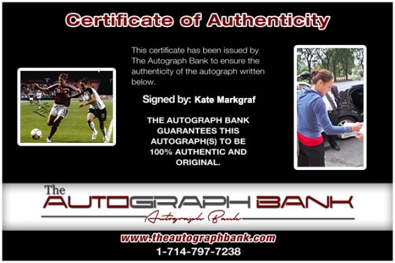 Olympic soccer Kate Markgraf Certificate of Authenticity from The Autograph Bank