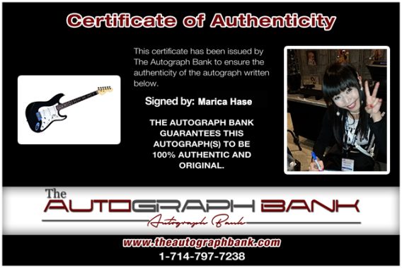 Marica Hase certificate of authenticity from The Autograph Bank