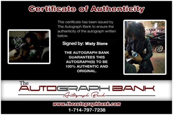Misty Stone Certificate of Authenticity from The Autograph Bank