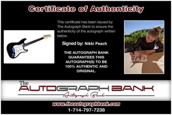 Nikki Peach certificate of authenticity from The Autograph Bank