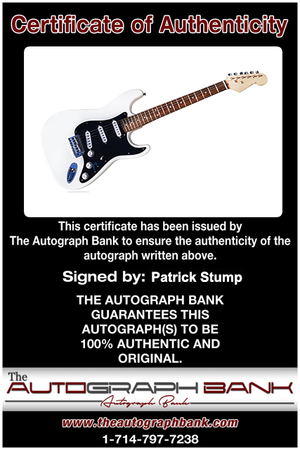 Patrick Stump Certificate of Authenticity from The Autograph Bank