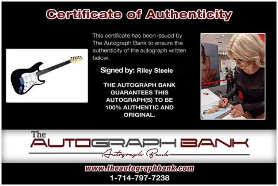 Riley Steele certificate of authenticity from The Autograph Bank