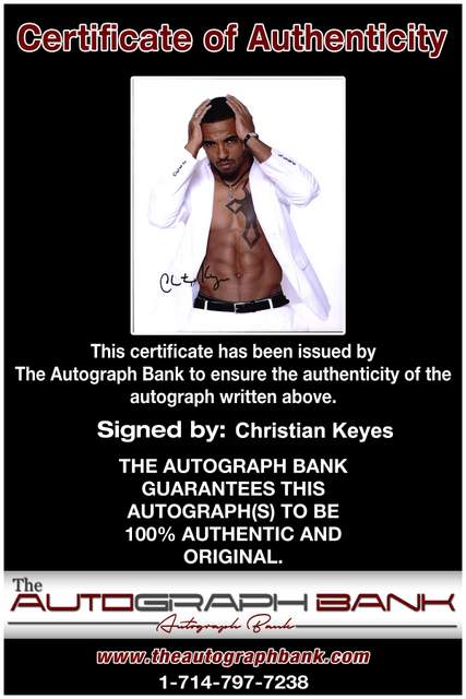 Christian Keyes Certificate of Authenticity from The Autograph Bank