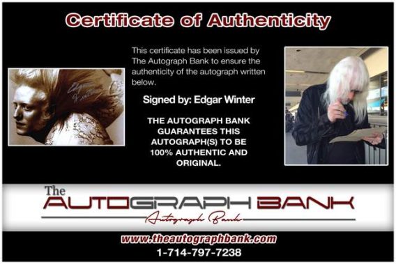 Edgar Winter Certificate of Authenticity from The Autograph Bank