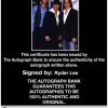 Ryder Lee Certificate of Authenticity from The Autograph Bank