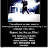 Kanye West Certificate of Authenticity from The Autograph Bank